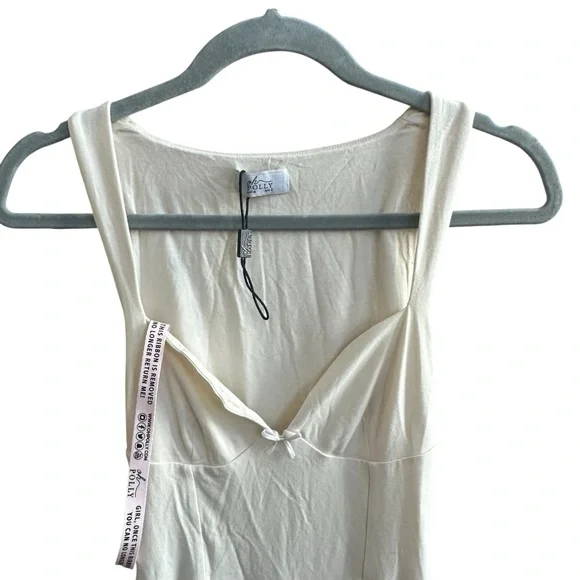 NWOT Oh Polly Nakia Bow Detail Sweetheart Neck Midi Dress Ivory Women’s Size 6 - Picture 3 of 8